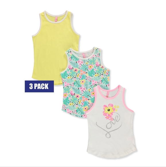 Dreamstar Other - 3-Pack ¹Dreamstar Girls'  Flower Tank Tops - gray yellow green